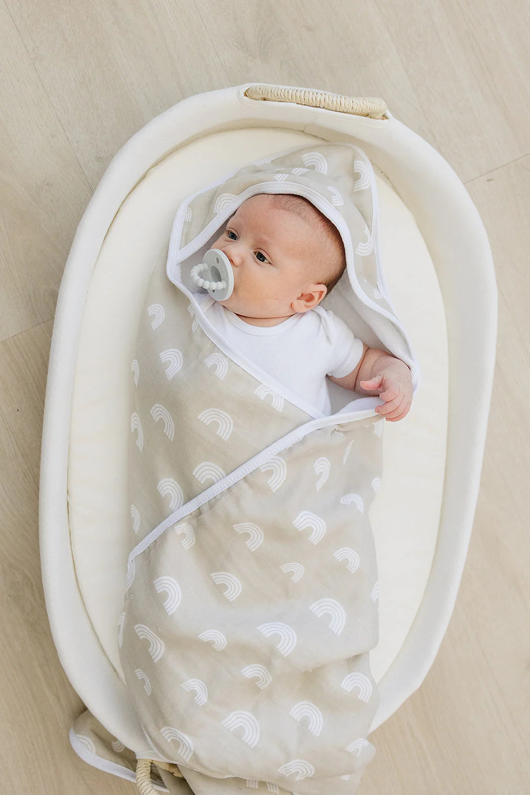 Mebie Baby Muslin Hooded Towel || Sand Rainbow