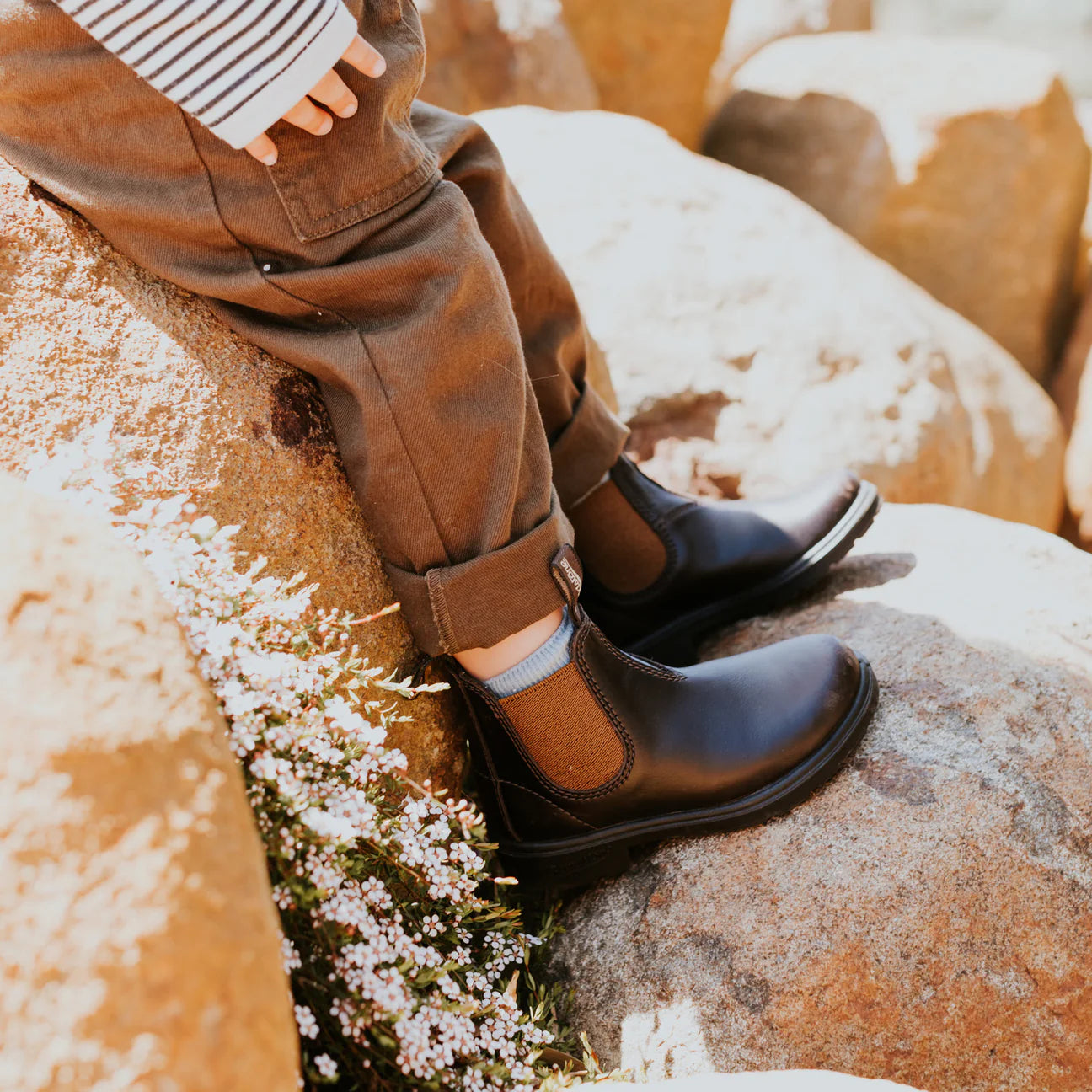 Kids Blundstone Boots || Brown with Toffee Elastic
