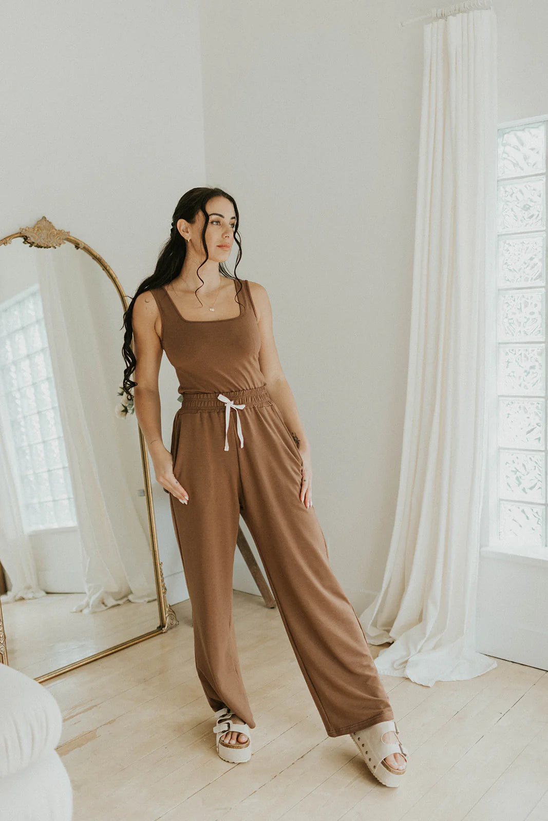 Jax and Lennon Ladies Wide Leg Sweatpants || Cocoa Brown