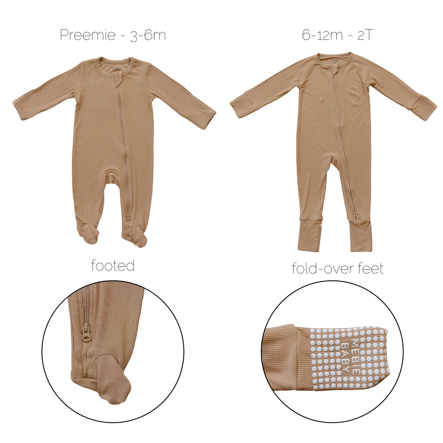 Mebie Baby Latte Ribbed Bamboo Zipper