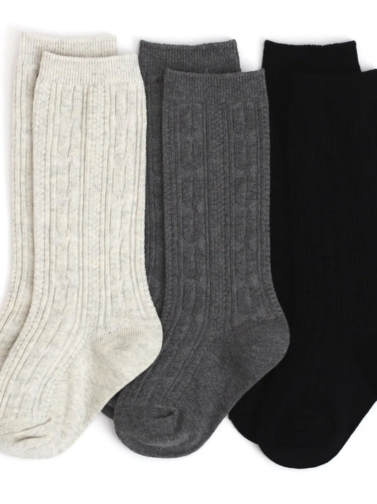 Little Stocking Co. Cable Knit Knee High Sock 3 pack || Midnight