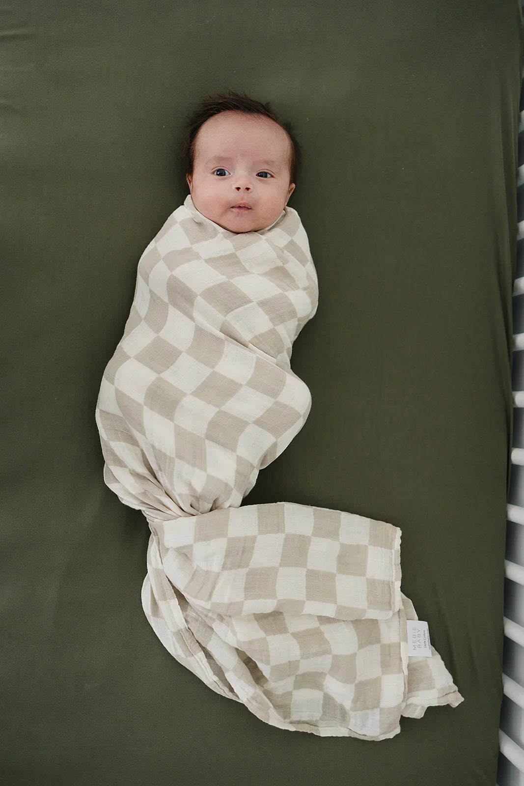 Mebie Baby Muslin Swaddle Blanket || Taupe Checkered