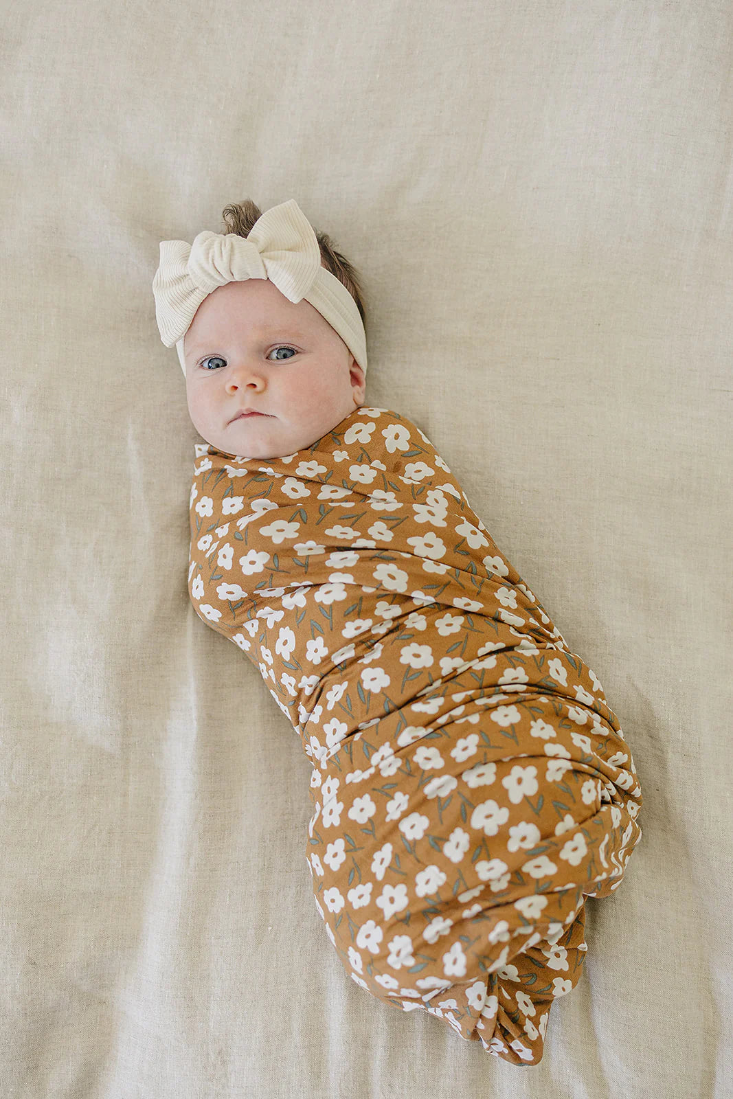 Mebie Baby Mustard Floral Bamboo Stretch Swaddle