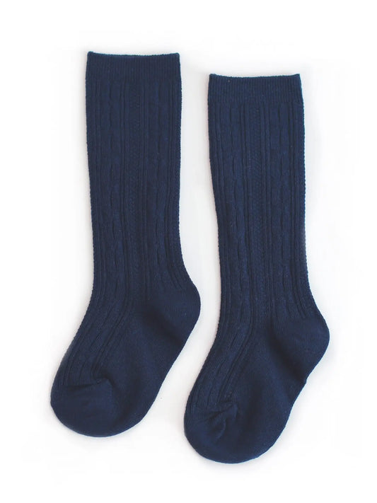 Little Stocking Co. Cable Knit Knee High Socks || Navy