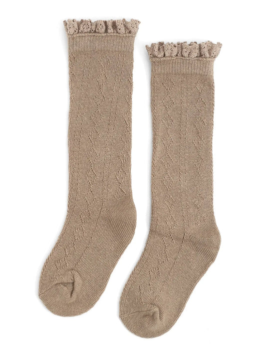 Little Stocking Co. Fancy Lace Knee High Socks || Oat