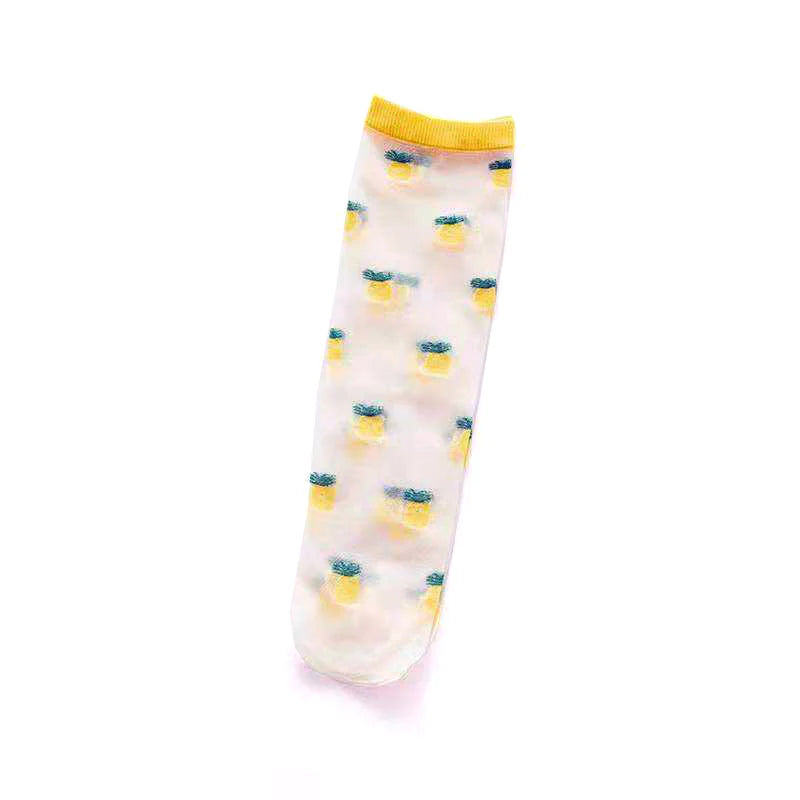 XS Unified Women's Sheer Fruit Socks || Pineapple