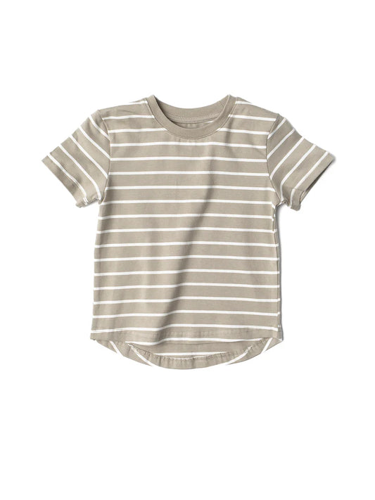 Little Bipsy Pinstripe Tee ||Khaki Green and White