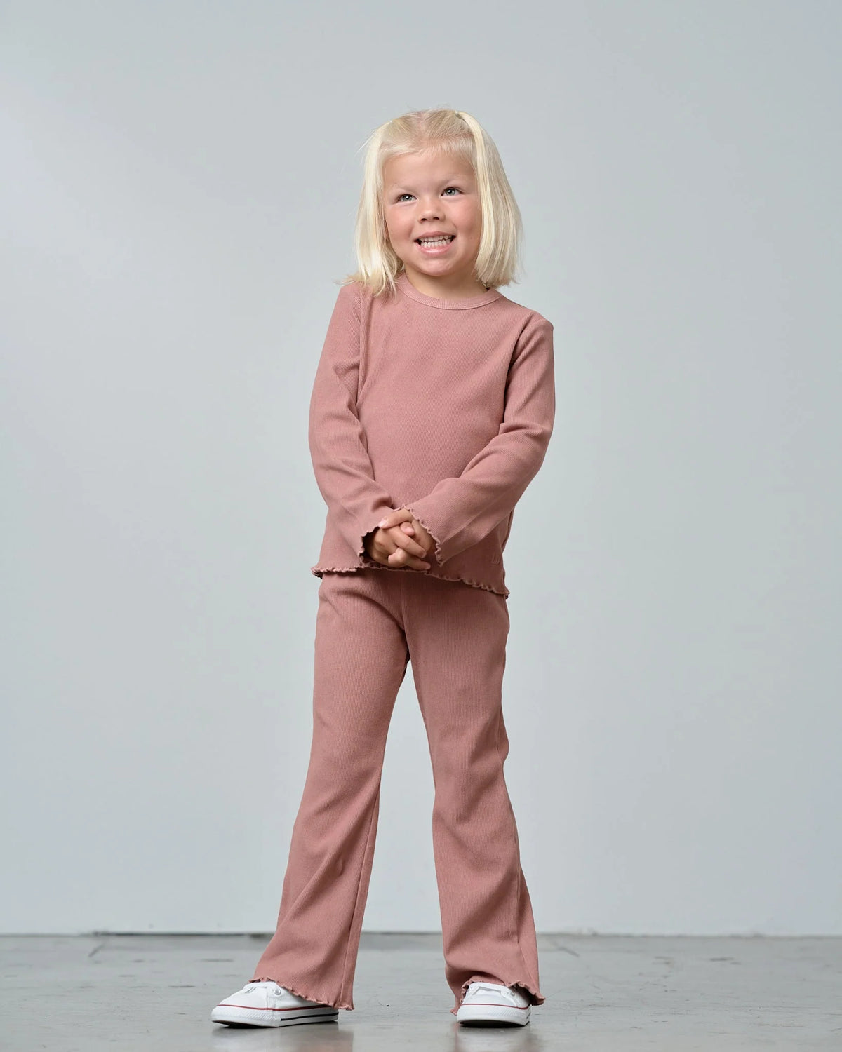 PRE-ORDER Little Bipsy Long Sleeve Ribbed Lettuce Trim Tee || Pink