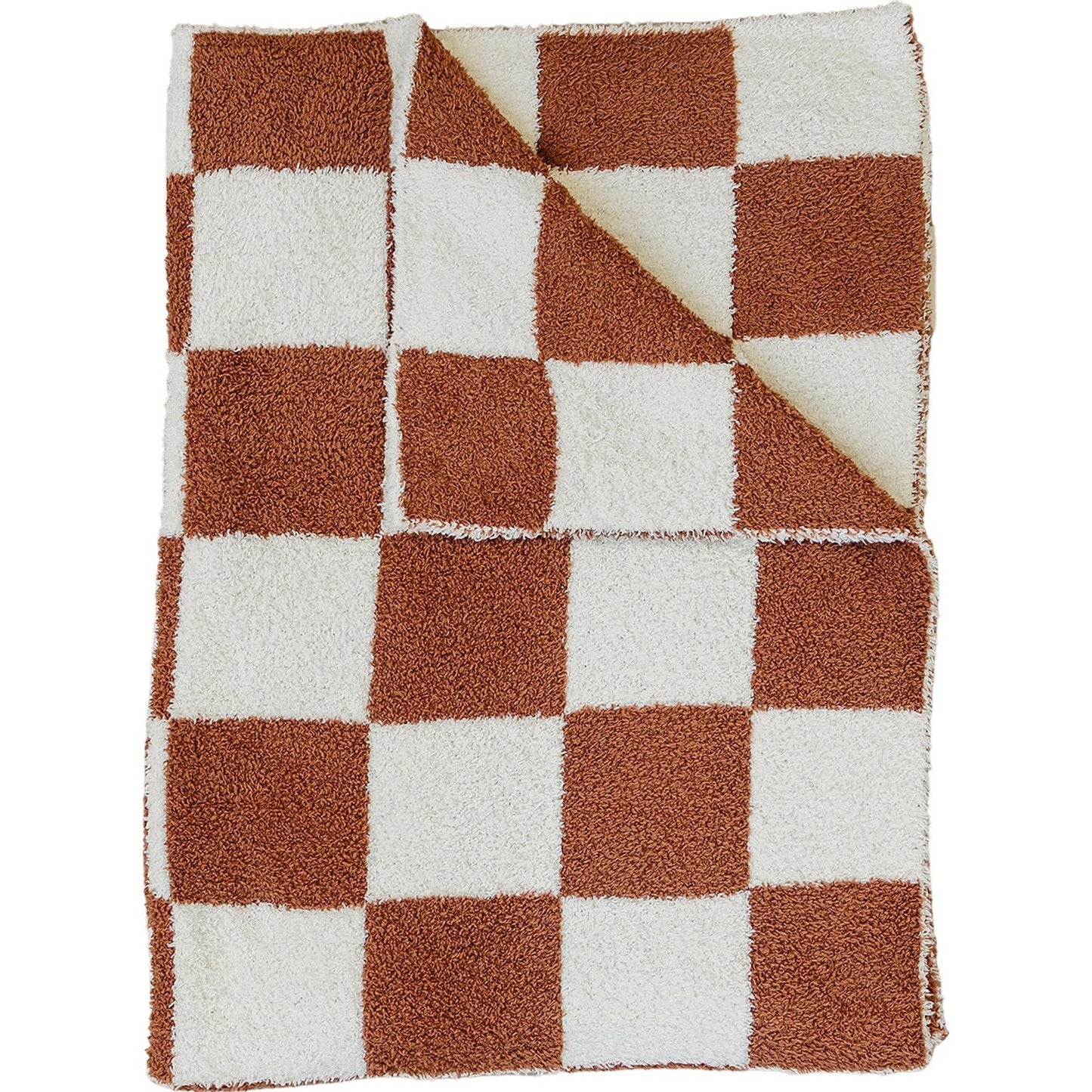 Mebie Baby Plush Adult Blanket || Rust Checkered