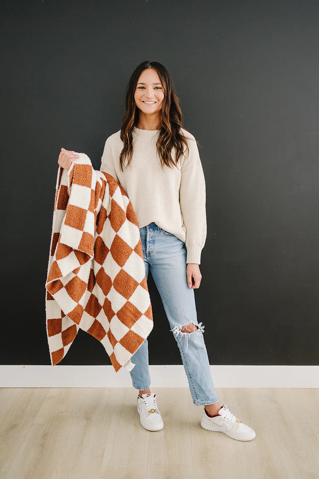 Mebie Baby Plush Adult Blanket || Rust Checkered