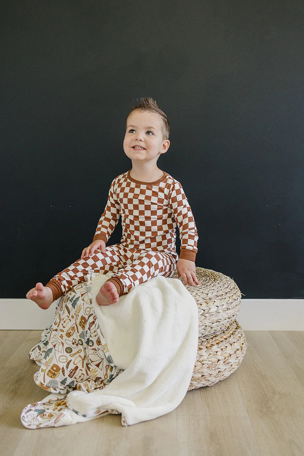 Mebie Baby Rust Checkered Bamboo Cozy Set