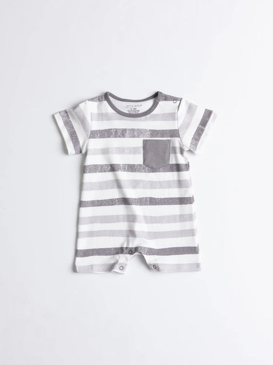 Little Bipsy Watercolor Striped Shorty Romper || Charcoal