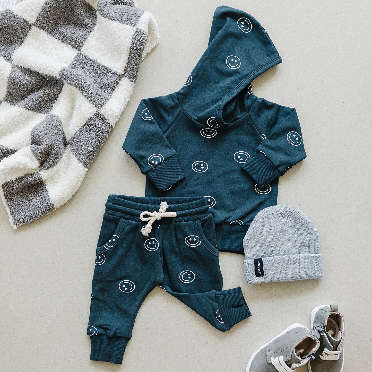 Mebie Baby Navy Smiley Hooded French Terry Set