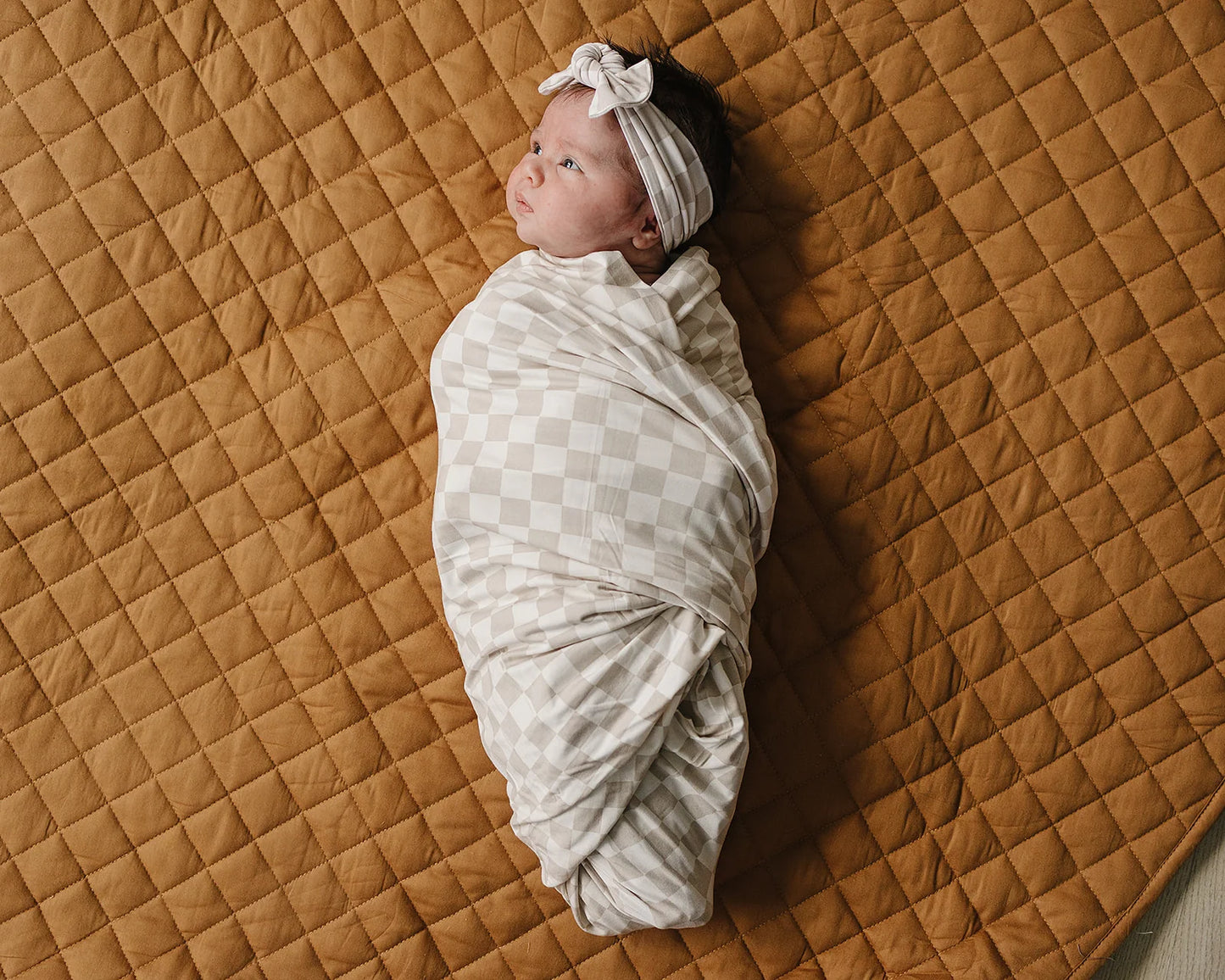 Mebie Baby Bamboo Stretch Swaddle || Taupe Checkered