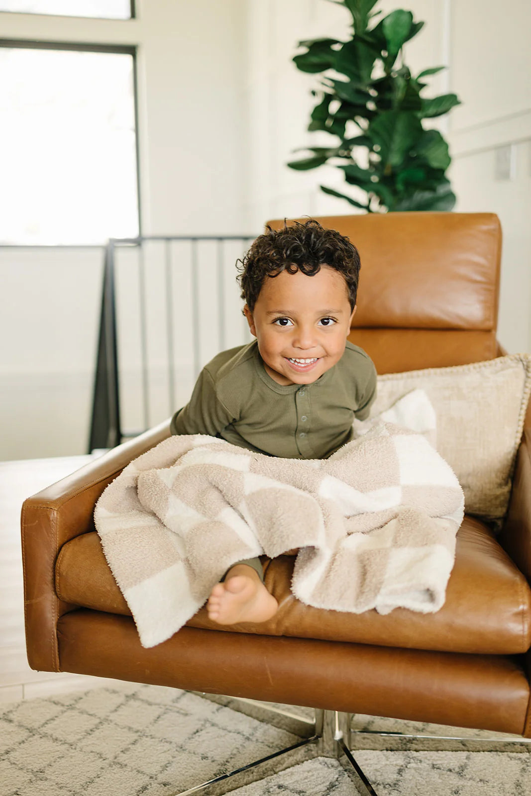 Mebie Baby Plush Baby Blanket || Taupe Checkered