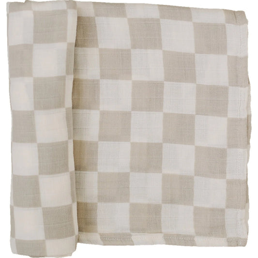 Mebie Baby Muslin Swaddle Blanket || Taupe Checkered