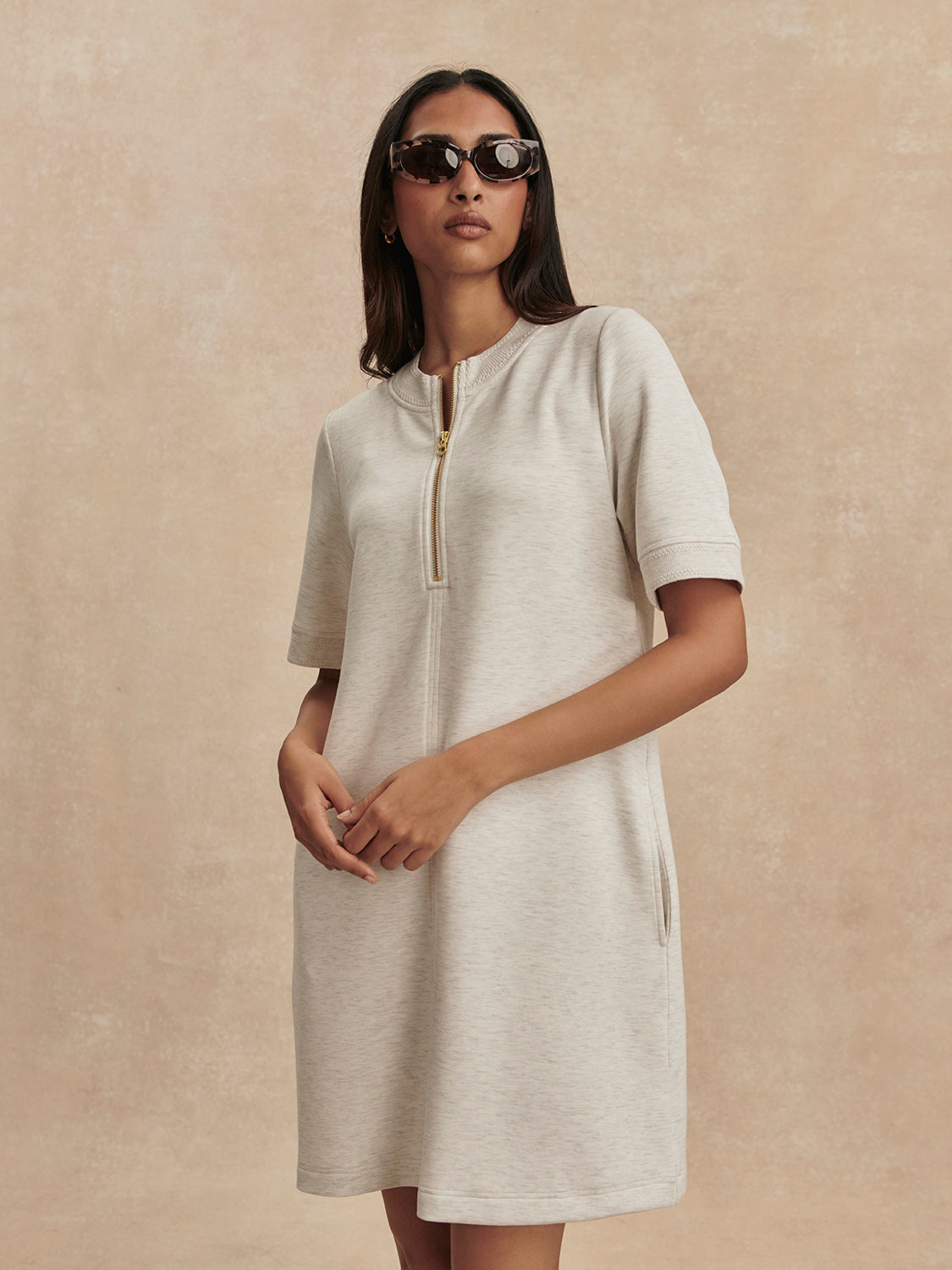 Varley Nori Half Zip Dress || Ivory Marl