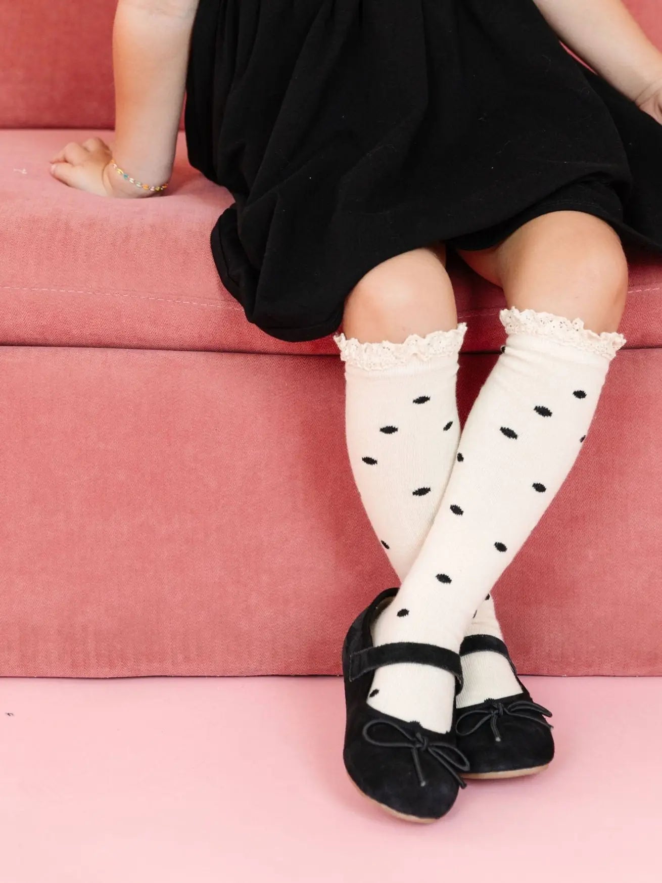 Little Stocking Co. Lace Top Knee Highs || Vanilla Dot