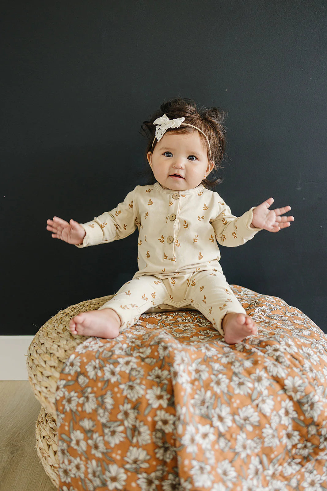 Mebie Baby Vines Long Sleeve Button Romper