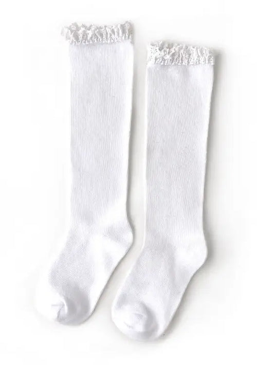 Little Stocking Co. Lace Knee Highs || White