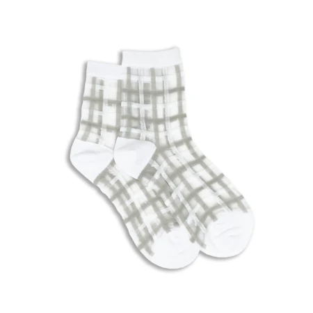 XS Unified Women's Sheer Plaid Ankle Socks || White