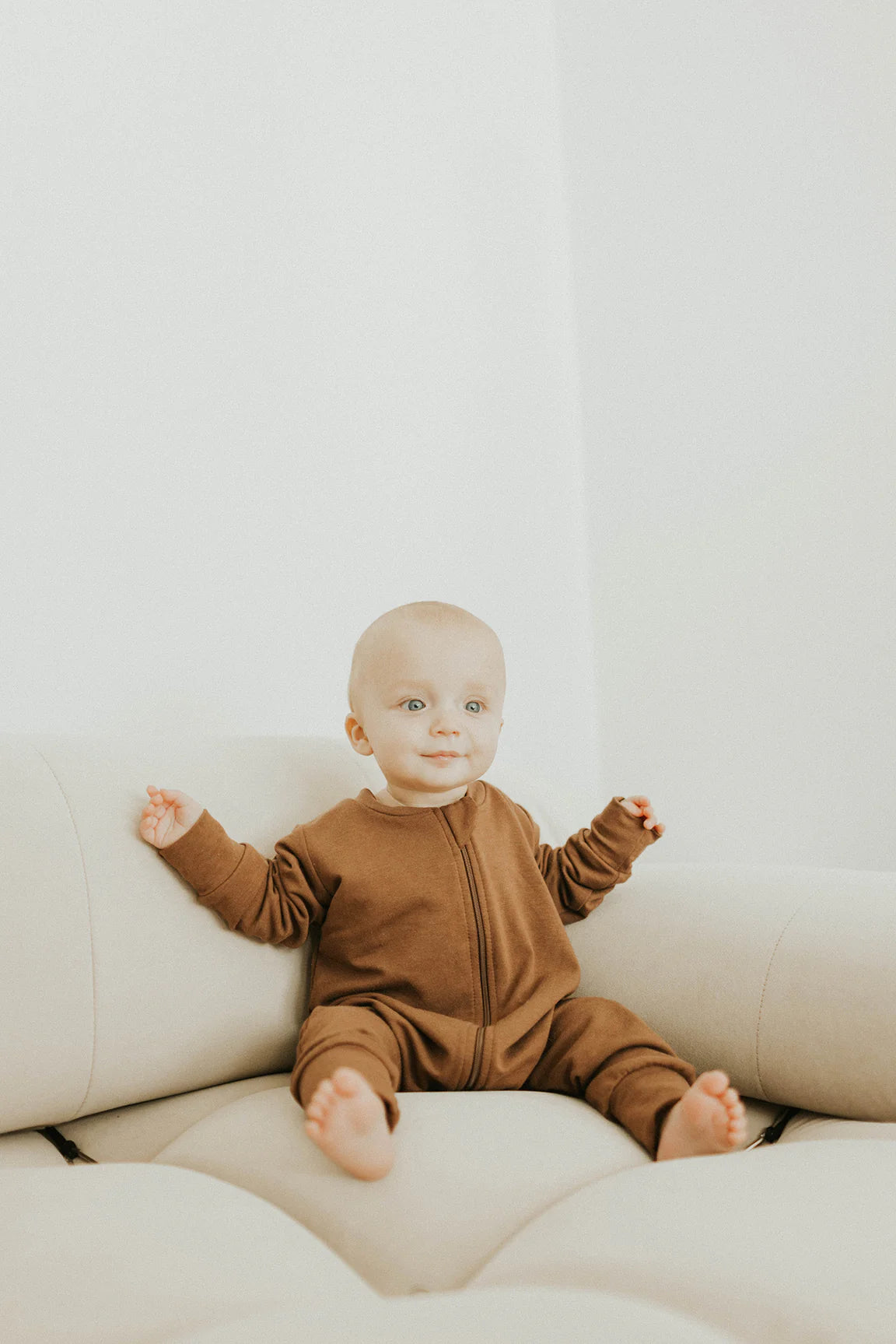 Jax and Lennon Terry Zip Romper || Cocoa Brown